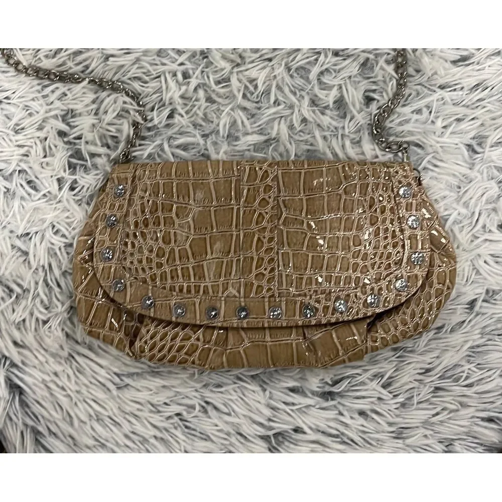 Mock croc leather handbag with‎ mettal chain